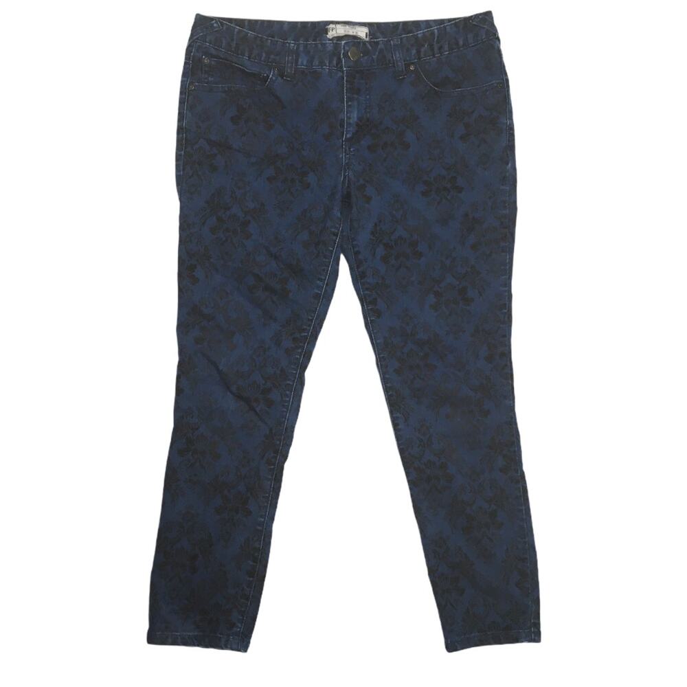 Free‎ People Brocade Jeans Flocked Skinny Blue Denim Pants Women's 30 Casual